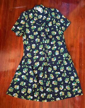 Vintage 90's Fundamental Things Navy Blue Polka Dot Floral Cottage Skirt Set Med
